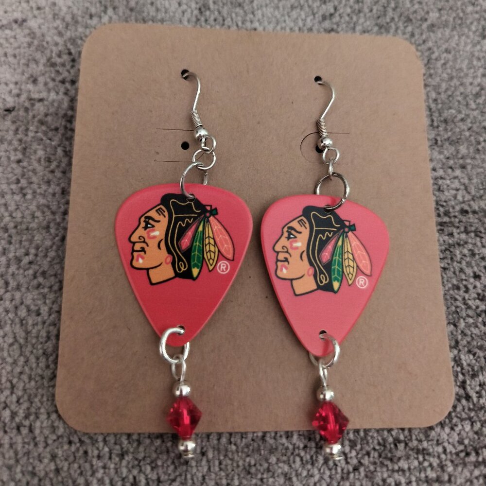 CHICAGO BLACKHAWKS GUITAR PICK EARRINGS